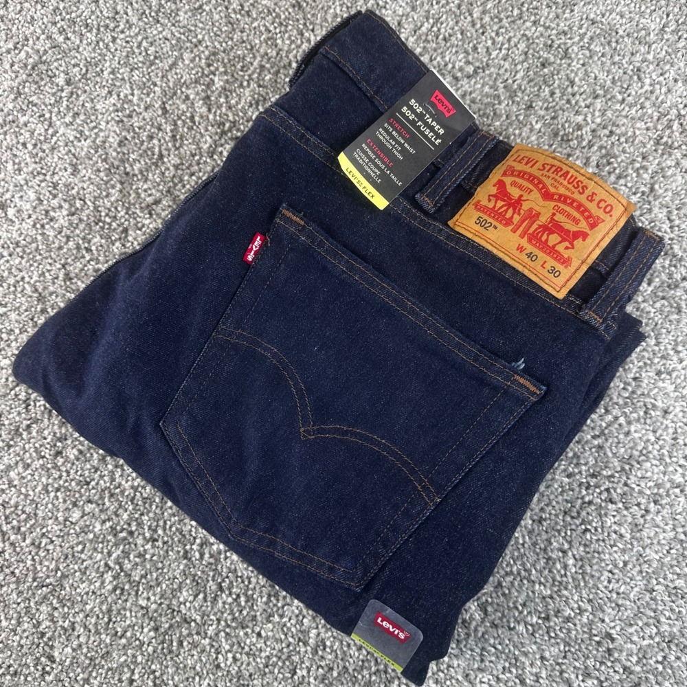 Levis 502 Taper Jeans Mens 40x30 Dark Wash Stretch Denim Streetwear American NEW